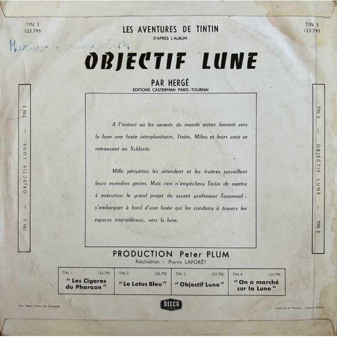 Tintin - Objectif Lune et On a marché sur la Lune - Lot de 2 disques vinyles 25cm/33 tours - 3