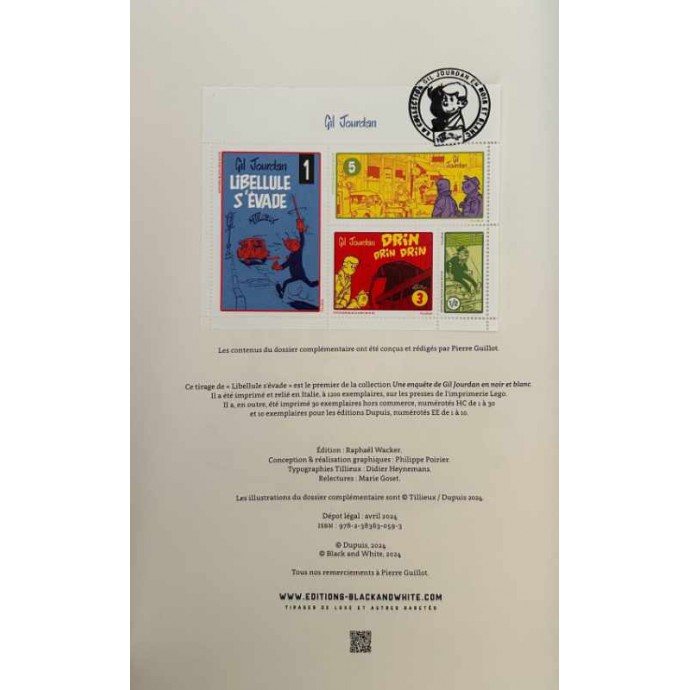 Gil Jourdan - Libellule s'évade - TL 2024 + Timbres + ex-libris + cartes postales - BlackandWhite - 2