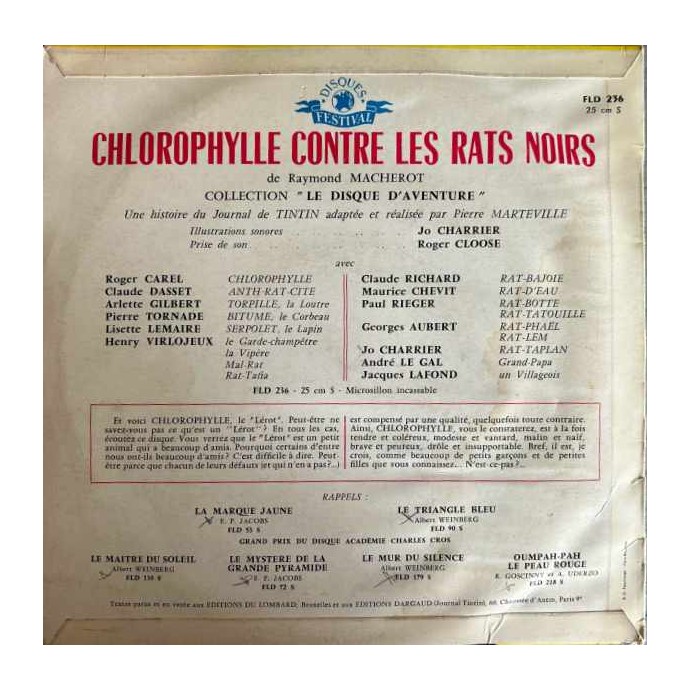 Chlorophylle contre les rats noirs - Disque vinyle 25 cm - 1971 - 2
