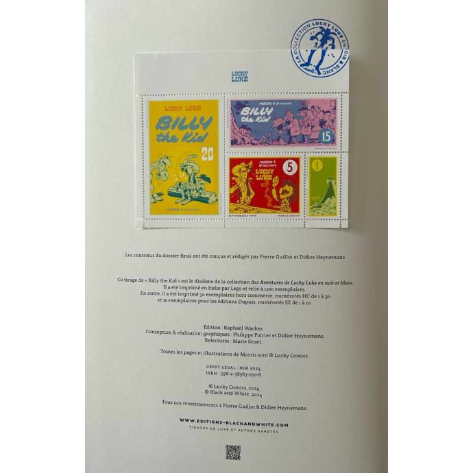 Lucky Luke - Billy the Kid - TL 2024 + Timbres + poster + ex-libris - BlackandWhite - 2