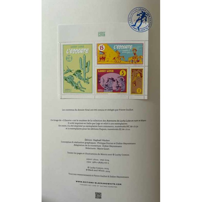 Lucky Luke - L'escorte - TL 2024 + Timbres + ex-libris - BlackandWhite - 2